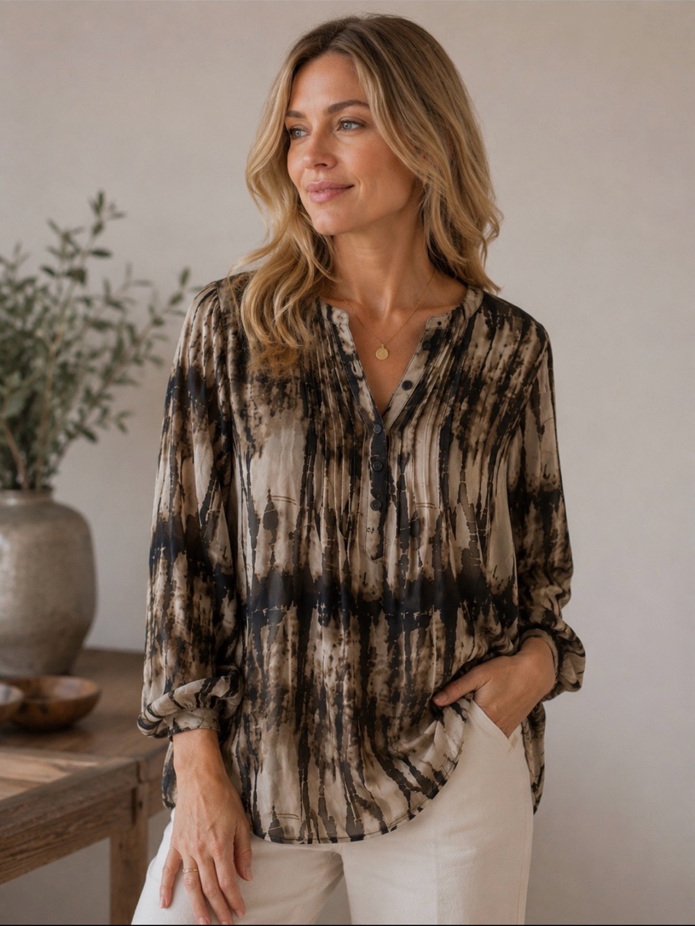 VTG Anthropologie Tulle Boho Pleated Henley Blouse Top XS